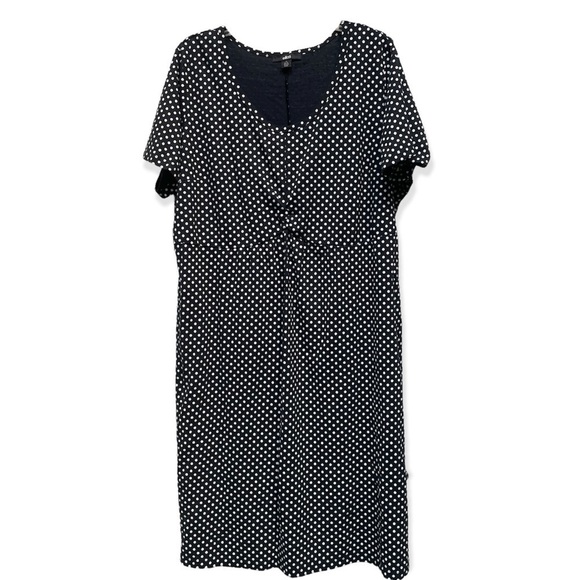 Ellos Plus Size Polka Dot Dress 22/24 Black Scoop Neck Stretch Short Sleeve - Picture 3 of 7